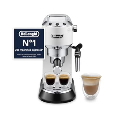 De'Longhi Dedica Style EC685.W, Machine à Café à Pompe en Acier Inoxydable Pour Café Moulu ou Dosettes, Machine à Espresso et Cappuccino, Réservoir de 1,3L, Système Anti-goutte, Blanc