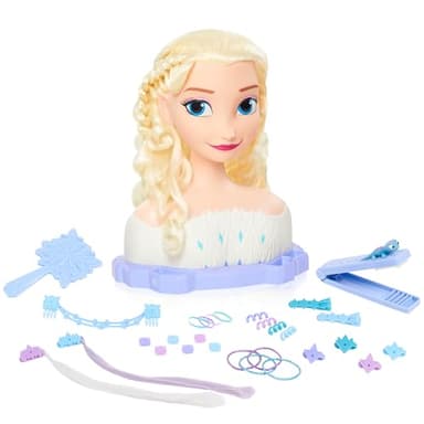 Just Play Tête à coiffer de Luxe Elsa, La Reine des Neiges, Disney, Chevelure Blonde, Coffret de 18 Accessoires, Accessoires de Coiffure, Jouets pour Enfants de 3 Ans et Plus