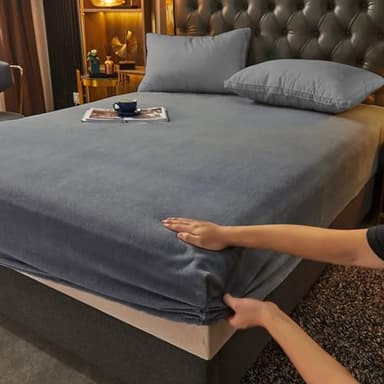 Gezu Drap Housse 180x200+30cm Gris Drap de Lit en Flanelle de Laine et Velours Corail Housse de Matelas Chaleur Hivernale Hypoallergénique sans Repassage Ourlet Élastique Solide La Peut atteindre30cm