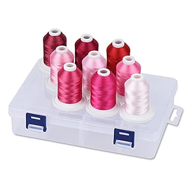 Simthread Fil à broder en polyester pour machine avec boîte de rangement en plastique, 9 couleurs roses, 800 yards, pour une broderie professionnelle