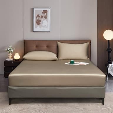 Luofanfei Drap Housse 180x200cm Kaki Taupe Bonnet 30 cm Bambou Microfibre Unie Motif Drap de lit Lyocell Polyester Drap-Housse 180 x 200cm Uni Lisse Respirant pour Matelas Épais