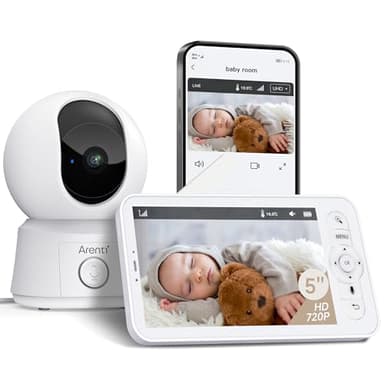 ARENTI Babyphone Camera Bébé, Baby Phone Vidéo Connecté Smartphone, Baby Moniteur Vidéo avec VOX, Détection de Température, Alertes Intelligentes/Vision Nocturne/Suivi Automatique