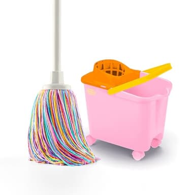 Happy Rainbow Balai serpillère avec Seau essoreur de 14 l et Roues rotatives Kit de Nettoyage Durable en Microfibre recyclée Idéal pour la Maison et Les sols, Rose