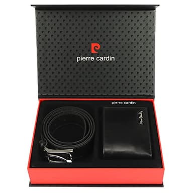 Pierre Cardin Ensemble Cadeau pour Homme - Portefeuille et Ceinture - Elégant 100% Cuir Naturel - Minimaliste - Elégant - Stylé - Cadeau de Noël - Taille de la Sangle: 135