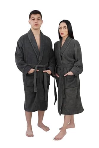 Graphic Impact Ltd Peignoir unisexe en coton égyptien 100 % super doux serviette de bain robe de chambre spa gym châle en coton éponge uni, charbon, S-M