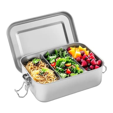 BUCOMTU 850ml Boîte à Bento en Acier Inoxydable, Lunch Box avec 2 Compartiments Amovibles, Boite Alimentaire à Compartiments, Anti Fuite, Durable et éCologique Bento Box pour Enfants et Adultes
