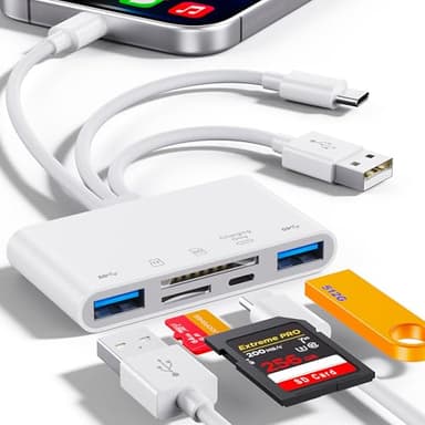 Lecteur de Carte mémoire 5en1, Adaptateur OTG pour iPhone/iPad, appareils USB C et USB A avec emplacements pour Carte Micro SD et SD, Prend en Charge SDHC/SDXC