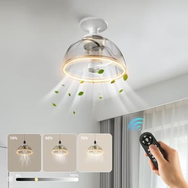 Zuske Plafonnier avec ventilateur, 20 cm, silencieux, avec lumière, petit ventilateur de plafond avec lumière LED et télécommande, 8 W, 860 lm, 3000 K, intensité variable, pour salon, chambre à