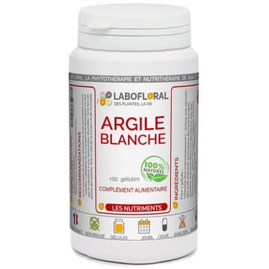 Argile blanche Labofloral 150 gélules dosées à 400 mg - Complément alimentaire - Vertus purifiantes et protectrices du tube digestif - Fabriqué en France