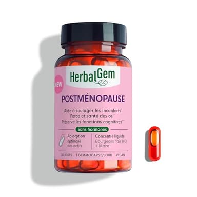 HERBALGEM - GEMMOCAPS Postménopause – Complément Sans Hormones – Soulage Inconforts & Renforce Os et Fonctions Cognitives – 30 Capsules Bio