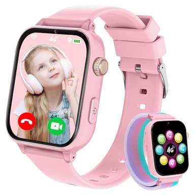 4G Montre Connectée Enfant Fille Garçon, Montre Intelligente Pour Enfants avec GPS SOS Chat Appel Vidéo WiFi Mode Classe Réveil Caméra Calculatrice Jeux, Smartwatch Téléphone Cadeau 4 à 12 Ans, Rose