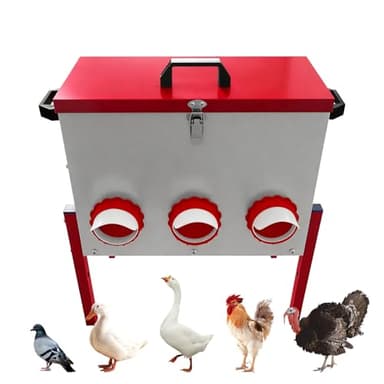 Mangeoire Poules Anti Nuisible Grande Capacité 15 kg (33 lbs), Mangeoire Poule Automatique, Étanche et Résistant à l'Humidité, avec 6 Orifices, pour Poulets/Canards/Oies, Poulailler Extérieur/Ferme