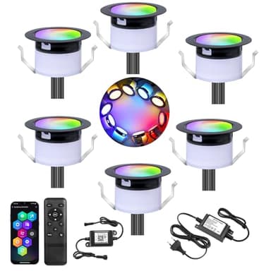 GEYUEYA Home WIFI Spot LED Encastrable Extérieur mini Ø45MM 12V RGBW+IC Couleur Dynamique Etanche IP67 Spots à Encastrer Extérieur pour Terrasse Bois,Patio, Chemin, Mur, Jardin, Décoration Lot de 6