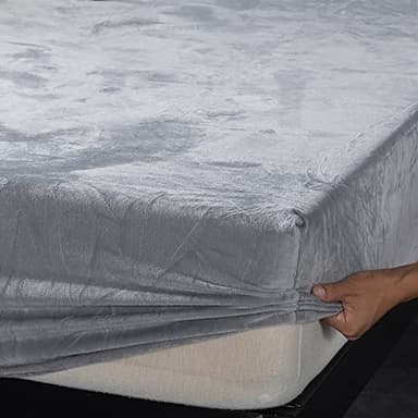 Michorinee Drap Housse en Polaire 180x200 Bonnet 30 cm Gris Clair - Toucher Cachemire - Drap de lit Flanelle Microfibre Super Chaud pour Matelas Épais