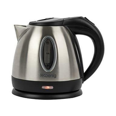H.Koenig Bouilloire électrique BO12 1,2L Inox compacte pratique 1630 W, Verre gradué avec Niveau d'Eau Visible, Ebullition Chauffage Rapide, Lavable, Témoin lumineux, Socle 360°