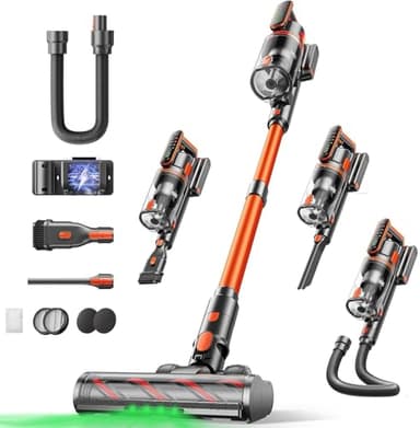 Fieety Aspirateur Balai sans Fil, 50kPa/600W/65Min Aspirateur sans Fil Puissant avec Parfumé Recharge Murale Mode Automatique Tuyau Extensible 1m pour Poils d’Animaux, Tapis, Sols Durs et Voiture