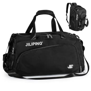 Rieeyrslza Sac de Sport Homme avec Compartiment Chaussures 42L Sac de Voyage avec Poche Humide Cabas de Fitness Voyage Fonction à Dos Waterproof Sacs de Weekend, Bandoulière Réglable (4202# Noir)