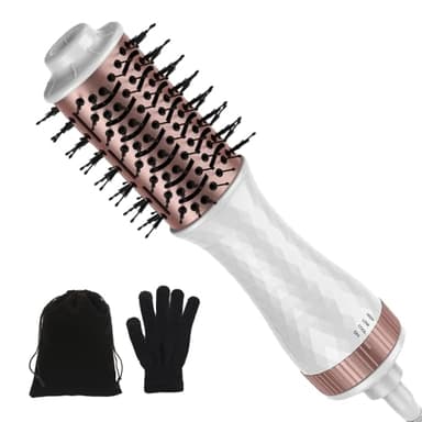 Brosse Chauffante Brushing, 4 en 1 Brosse Soufflante Rotative, Brosse Seche Cheveux avec Ions Négatifs, Brosse Soufflante Pour Sécher Donner du Volume Lisser et Boucler Tous Types de Cheveux