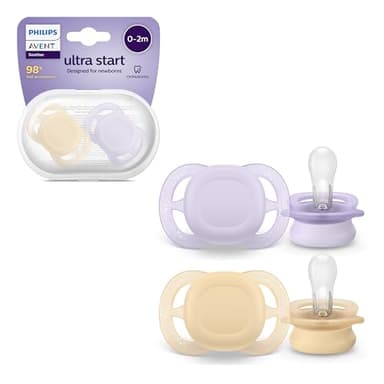 Philips Avent Sucettes Ultra Start, sucettes orthodontiques pour nouveau-nés de 0 à 2 mois, sans BPA, avec étui de stérilisation et de transport, lot de 2, SCF075/01