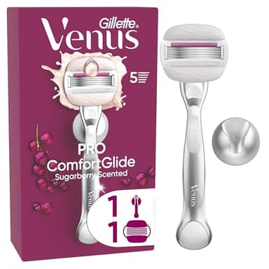 Gillette Venus Rasoir Pour Femme Pro ComfortGlide Parfum Sugarberry, Manche En Métal Réutilisable A 5 Lames Et Touche D’Huile D’Argan, Rasage Doux, Soin Pour La Peau Sèche