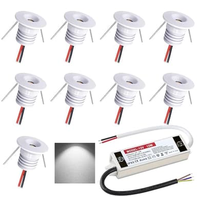 DYKUWEY Spot LED Encastrable 12V 1W, Mini Spot Led IP65, Trou Φ16mm, Spots de plafond pour cuisine, escalier, placard, couloir, éclairage DIY, vitrines, armoire, Lot de 9 (Blanc,Blanc Froid 6000K)