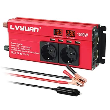 LVYUAN Convertisseur 12v 220v 1500W DC à AC convertisseur de Puissance Voiture onduleur Transformateur avec 4 Ports USB, 2 Prises EU et 2 Prises pour Allume cigares