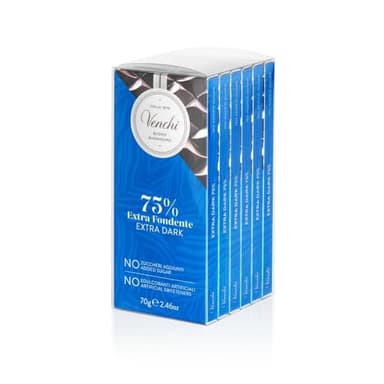 Venchi - Kit de 6 Tablettes Extra Noir, 420 g - NO Added Sugar - Sans Édulcorants Artificiels - Sans Gluten - Végétalien - Idée Cadeau