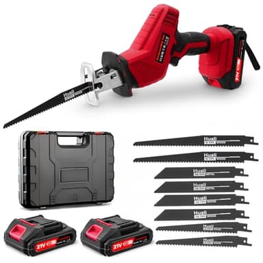 Scie Sabre Sans Fil,21V Scie Sabre à Batterie avec 2×2.0Ah Batteries,Vitesses Réglables 0-4000SPM,Changement de Lame Sans Outil, Electrique sans Fil Avec 8 Lames pour Coupe de Bois, Branches, Métal