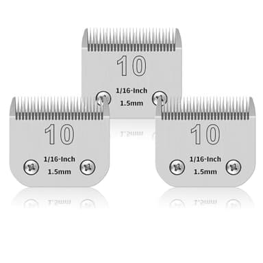 Lot de 3 lames amovibles en acier inoxydable pour le toilettage de chiens animaux amovibles de 10 #, compatibles avec Oster/Heiniger/Moser, taille n° 10, longueur de coupe 1/16 de pouce 1,5 mm