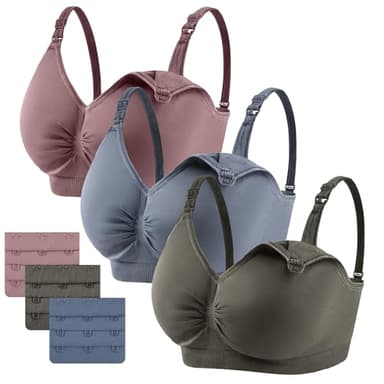 Lot de 3 Soutien-Gorge d'allaitement Maternité Femme, Brassière de Grossesse sans Couture sans Armature Nursing Bra avec Rallonges et Coussinets Amovibles (Violet Bleu Vert, XXL)