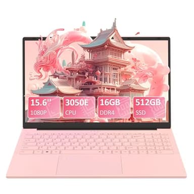 Pryloxen Ordinateur portable 15,6 ", rose, 16 Go DDR4 512 Go SSD, Dual-Core 3050E (jusqu'à 2,80 GHz), ordinateur portable avec capteur d'empreintes digitales, clavier illuminé, double haut-parleur