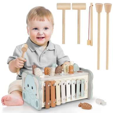 DINORUN Jouet Bebe 1 an, Jouet Montessori Xylophone Bebe, Jouet en Bois Jeux Enfants Cadeau Garcon Fille 1 2 3 4 Ans