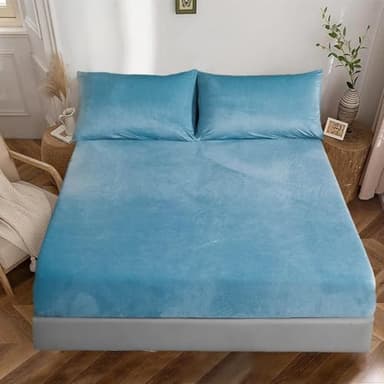Luowei Drap-housse d'hiver au toucher cachemire 180x200 cm - Confortable et moelleux - Peluche en flanelle bleu clair - Pour sommier tapissier, topper et matelas jusqu'à 30 cm de hauteur
