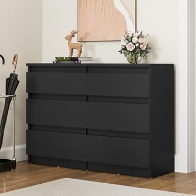 YITAHOME Commode à 6 tiroirs en Bois pour Chambre à Coucher, Meuble de Rangement Moderne pour Chambre à Coucher, Chevet, 100 x 30 x 70 cm, Noir
