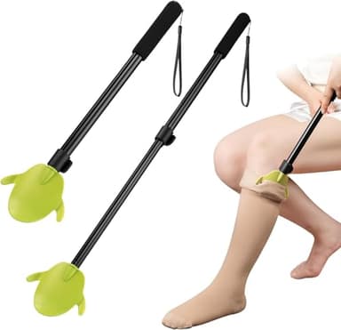 Outil d’aide au retrait des chaussettes et des bas - Cuillère à chaussures multifonctionnelle et rétractable - Assistant pour enfiler les chaussettes pour les personnes âgées et les handicapés..