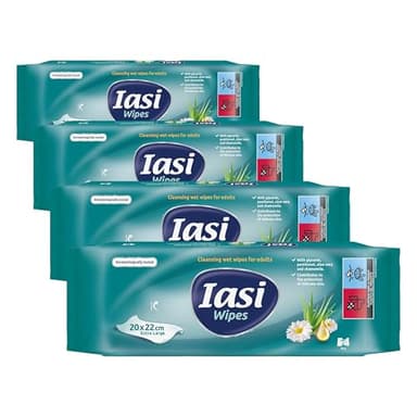 IASI Lingettes humides XL pour adultes, rétablissent le pH naturel de la peau, l'hygiène intime et corporelle, sans rinçage, 54 unités (Lot de 4)