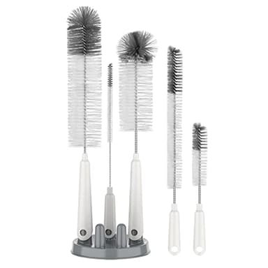 MR.SIGA Ensemble de 5 Brosses Bouteille avec Support de Rangement, Goupillon Bouteille Brosse Biberon Bébé Thermos Gobelet Verre Tasse
