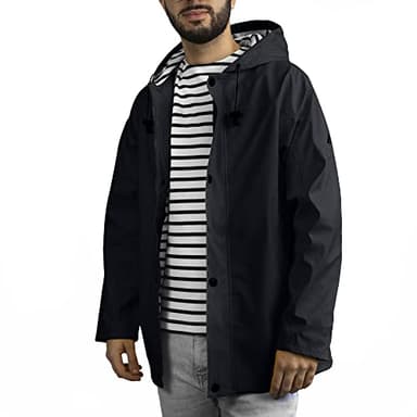 Breizh Ocean - Ciré Imperméable, du XS au 4XL, Création Française ARMOR - Intérieur Marinière Rayé - Mixte - Coupe Vent Homme ou Femme - Veste Imperméable - Manteau Homme