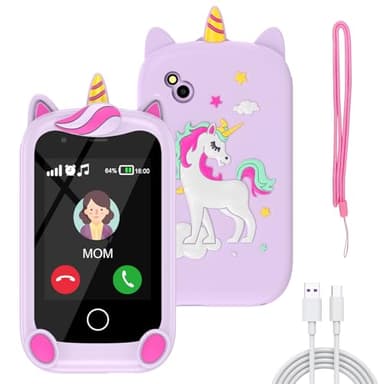 Telephone Portable pour Enfant, Smartphone pour Enfant Jouets avec Appel SOS Musique Musique Livre Audio, Cadeau pour 4-10 Ans, Violet