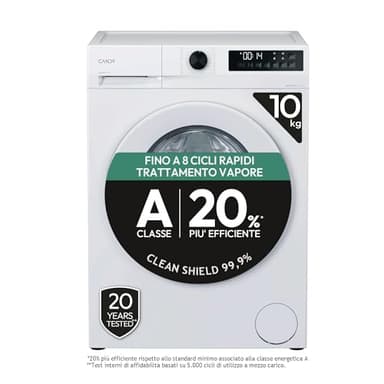 Candy ProWash 300 GD 4108-S, lave-linge à chargement frontal, 10 kg, Classe A-20%, 1400 tours, 16 programmes, 8 cycles rapides, traitement vapeur, moteur Silent Inverter, blanc