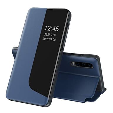 SIYOPINPFY Coque pour Huawei P30 Etui, Étui Fenêtres Transparentes intelligentes + Étui à Rabat Cuir PU Housse de Protection Anti-Chutes Antichoc Coque pour Huawei P30 Bleu QHC