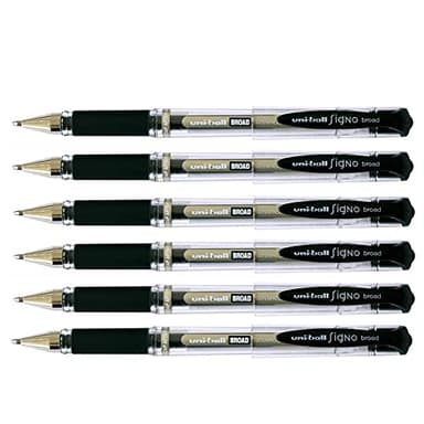 UNI-BALL Lot de 6 Rollers encre gel Signo Broad UM153C grip pointe large 1mm noir