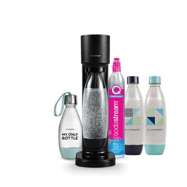 sodastream Pack de Gaia Machine à Eau Pétillante | Pack 3 Bouteilles 1L + 1 Bouteille 0,5L Compatibles Lave-Vaisselle + 1 Recharge de Gaz 60L à Clipser | Noire