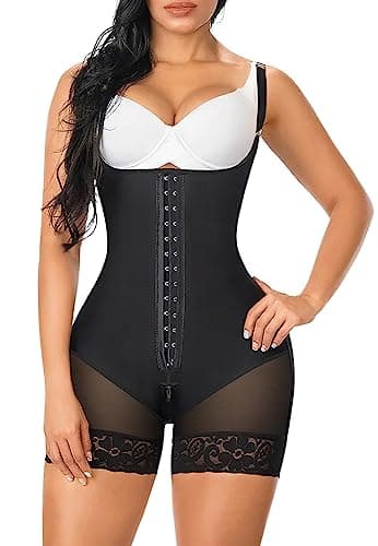 YIANNA Gaine Ventre Plat Femme Invisible Amincissante Body Gainant Sculptant Shapewear Bodysuit Minceur Post Accouchement Corset Combinaison Noir M 7260