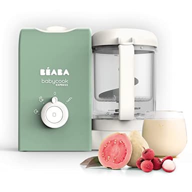 BEABA, Babycook Express, Robot Bébé 4 en 1 Mixeur-Cuiseur, Cuisson Express 15min, Mixage sur-mesure, Cuisson Vapeur Douce et Saine, Décongélation, Texture Homogène, Capacité 1 250 ml, Vert Sauge