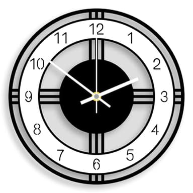 ALEENFOON Horloge Murale Design Moderne Acrylique Silencieuse Pendules Murales À Quartz pour l'école Le Bureau Le Salon la Cuisine Ronde décorative 12 Pouces (Noir Blanc)