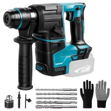 LIROPAU Professional 18V System perforateur sans-fil avec 8 Forets et des gants, Rapidement Changer Le Mandrin SDS-Plus, 2,2 J, 1400 U/min, 4200 bpm, pour Béton, Métal, Bois (sans batterie)