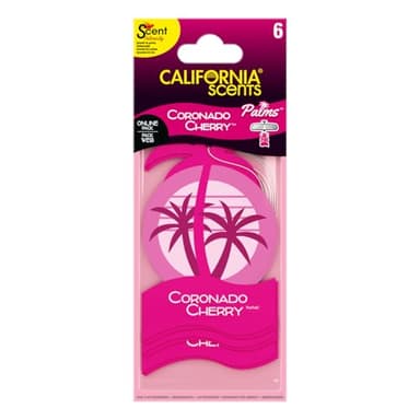 California Scents, Boite de Parfum, Lot de 4 Désodorisants Voiture Parfum Cerise Coronado, Accessoire Pour Éliminer les Odeurs, Senteur Longue Durée et Ajustable