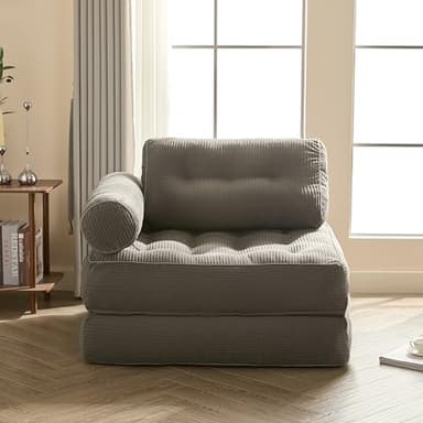 Litbird Canapé Lit 4-en-1 Pliable – Fauteuil Convertible, Canapé Type Pouf, Lit Pliant 1 Place, Idéal pour Petit Espace, Chambre ou Salon (Gris, 95 cm mit Armlehnen)