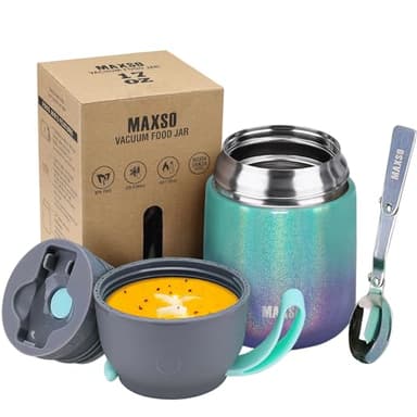 LOGEEYAR Boîtes Alimentaires Isothermes, Boîte Isotherme Repas Chaud Porte-Aliments en Acier Inoxydable à Double Couche, Thermoisolant Boîte avec Cuillère Pliante pour Ecole, Bureau, 500ml Multicolore